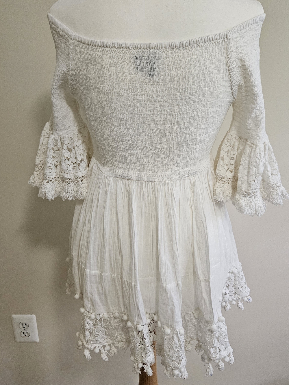 Italian summer - White Lace-Trim Mini Dress - Picture 5 of 8
